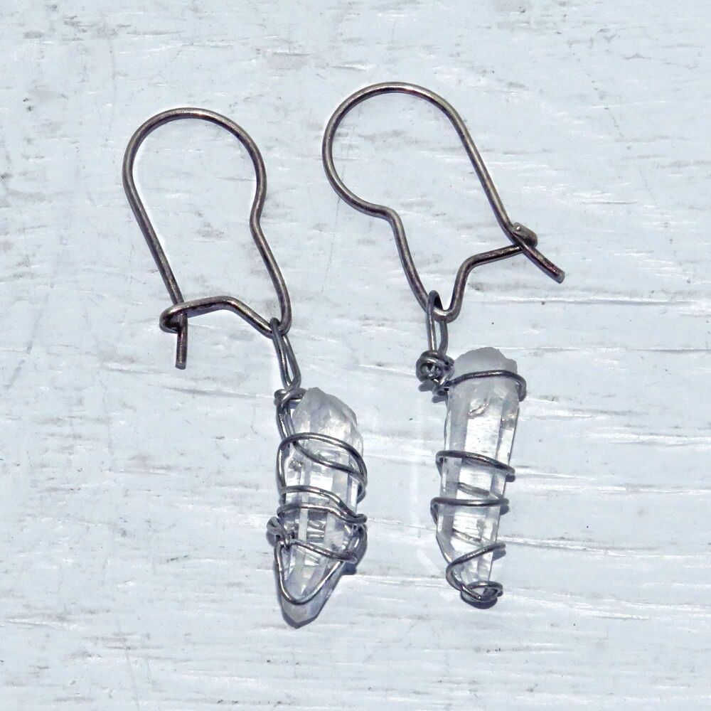 Vintage Crystal Earrings For Women Quartz and Sterling Silver Dangles Boho